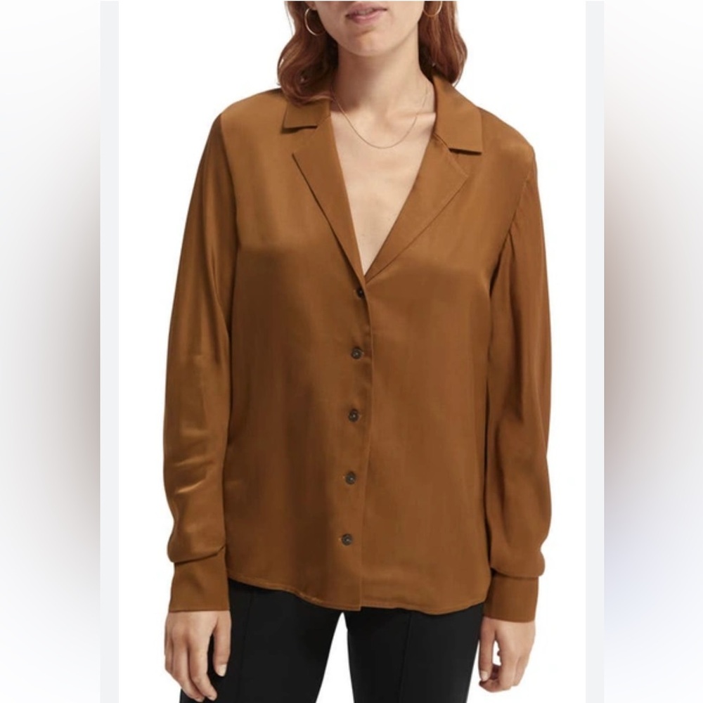 Scotch & Soda Fall Style Brown/Mustard Viscose/Satin Blouse/Shirt